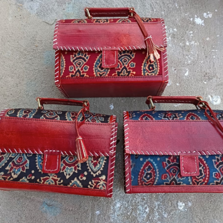 HAND EMBROIDERED LEATHER HUT BAG