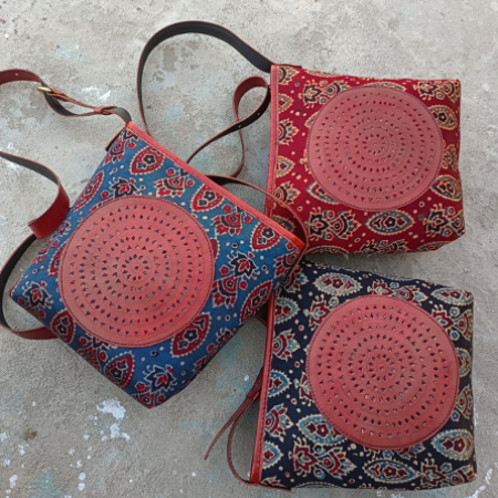 HAND EMBROIDERED LEATHER HUT BAG